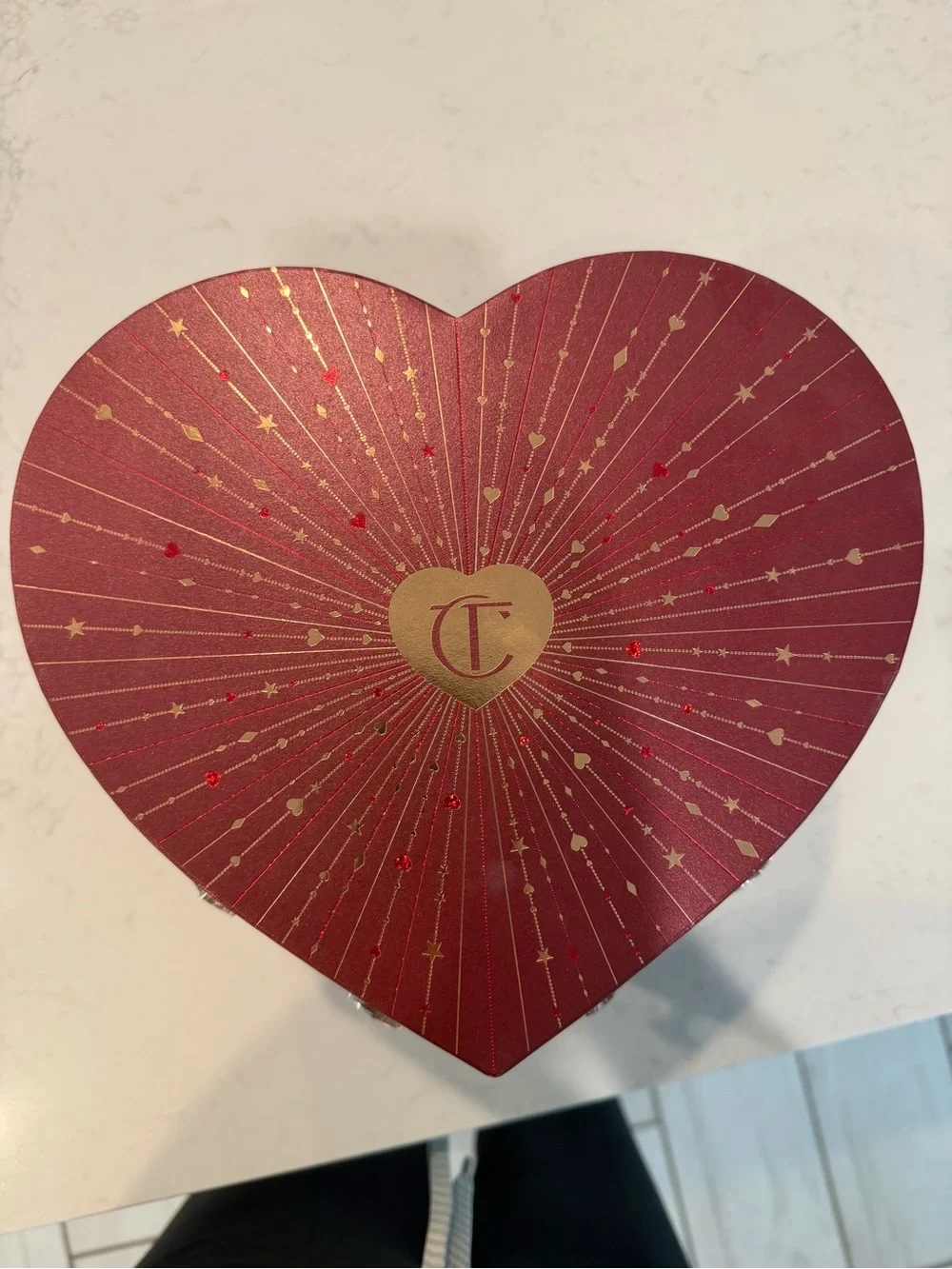 Charlotte Tilbury Festive Burgundy and Gold Makeup Jewelry Chest with products!!